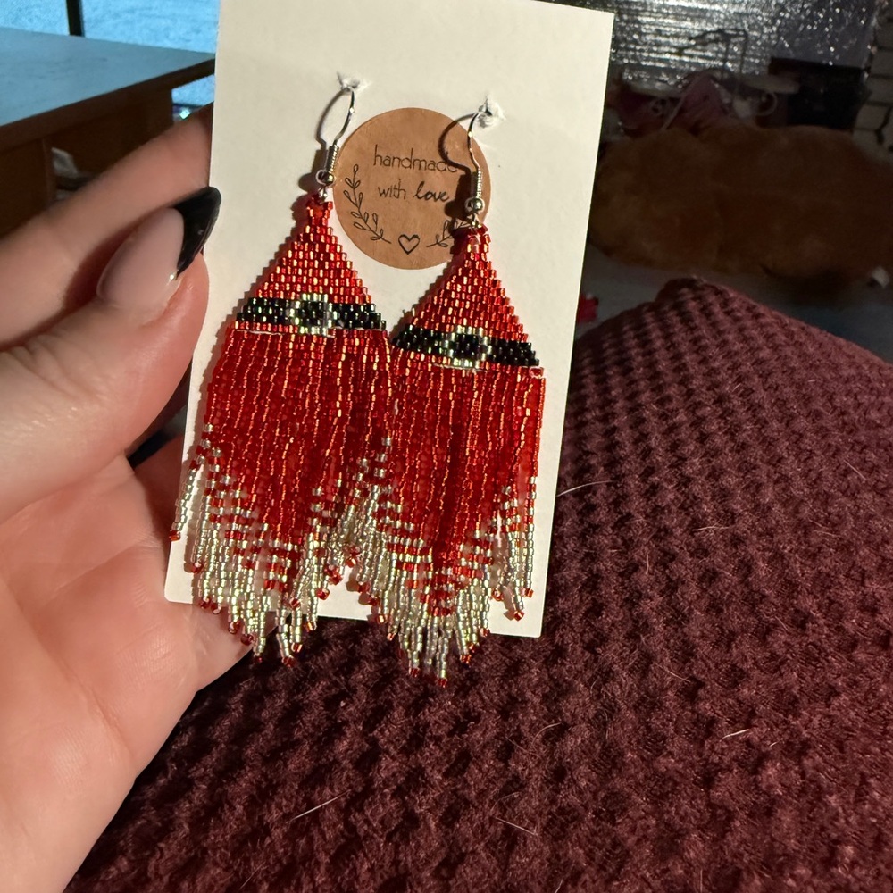 Handmade Red and Black Beaded Earrings